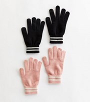 New Look 2 Pack Black and Pink Stripe Smart Gloves